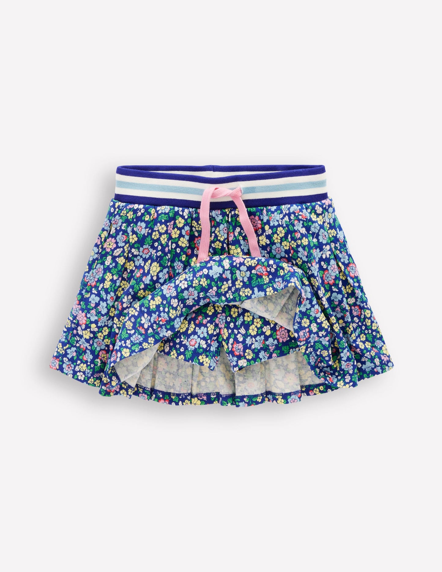 Pleated Jersey Skort-Sapphire Blue Nautical Floral