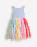 Jersey Tulle Mix Dress-Misty Blue Rainbow