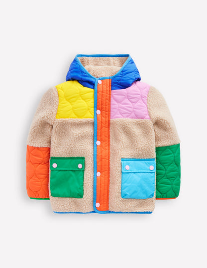 Quilted Borg Mix Jacket-Multi Colourblock