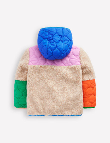 Quilted Borg Mix Jacket-Multi Colourblock