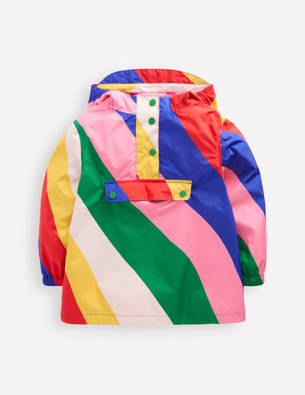 Waterproof Pack Away Jacket-Multi Rainbow Swirl