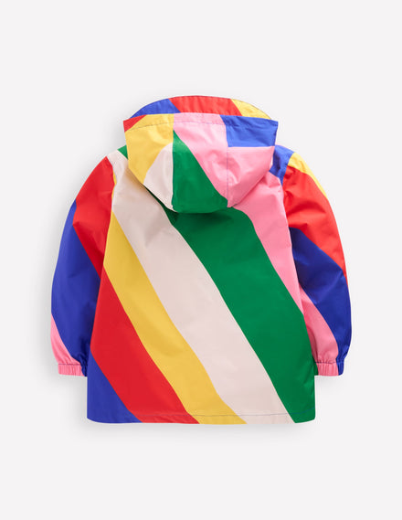 Waterproof Pack Away Jacket-Multi Rainbow Swirl