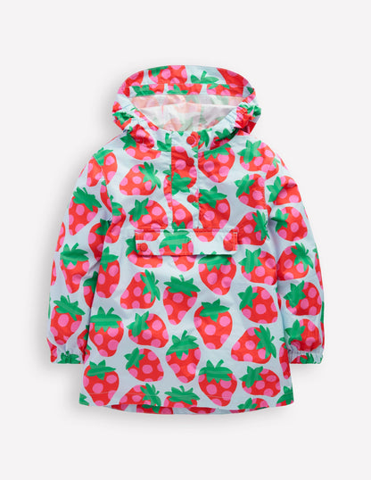 Waterproof Pack Away Jacket-Misty Blue Strawberry