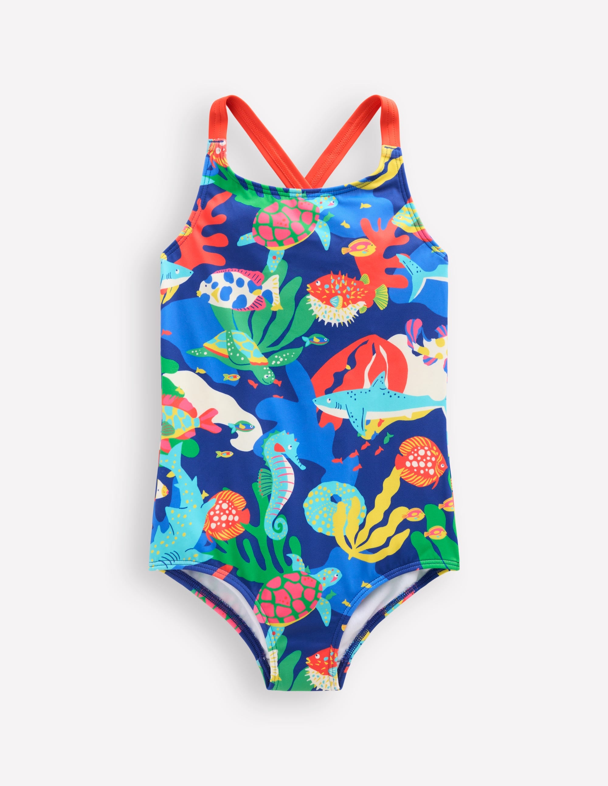 Cross-back Printed Swimsuit-Blue Reef - Image 1