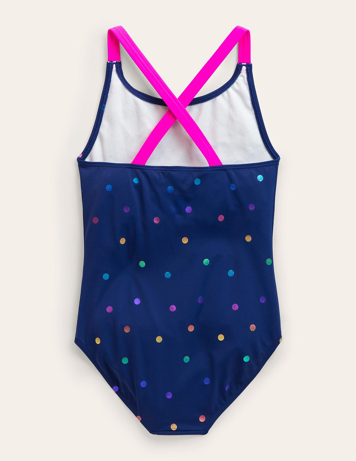 Cross-back Printed Swimsuit-Navy, Rainbow Foil Confetti - Image 2