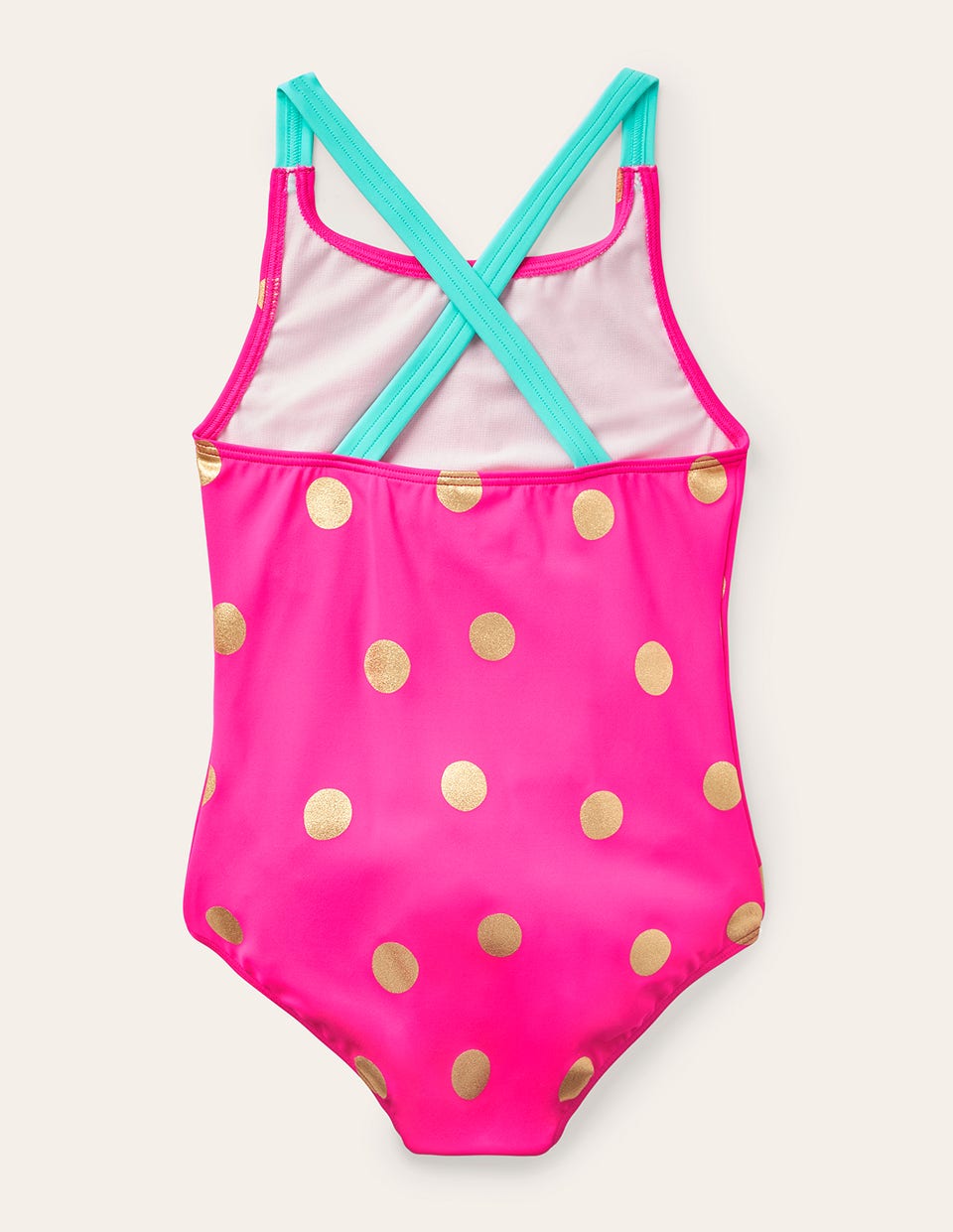 Cross-back Printed Swimsuit-Fuchsia Pink, Gold Foil Spot - Image 2