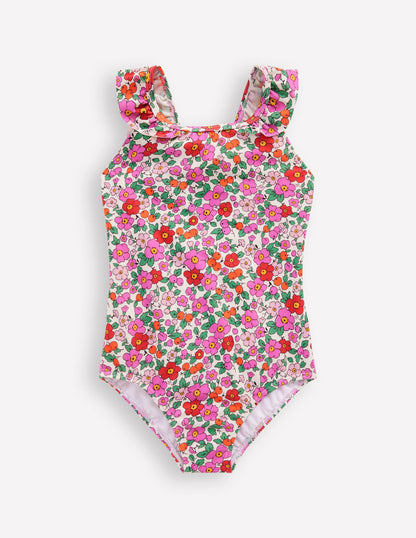 Hallie Frill Strap Swimsuit-PInk Apple Blossom Floral