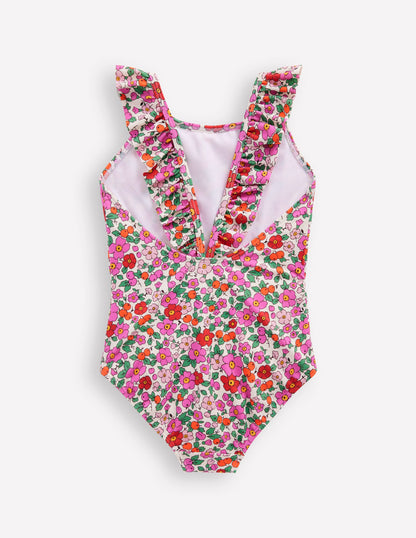 Hallie Frill Strap Swimsuit-PInk Apple Blossom Floral