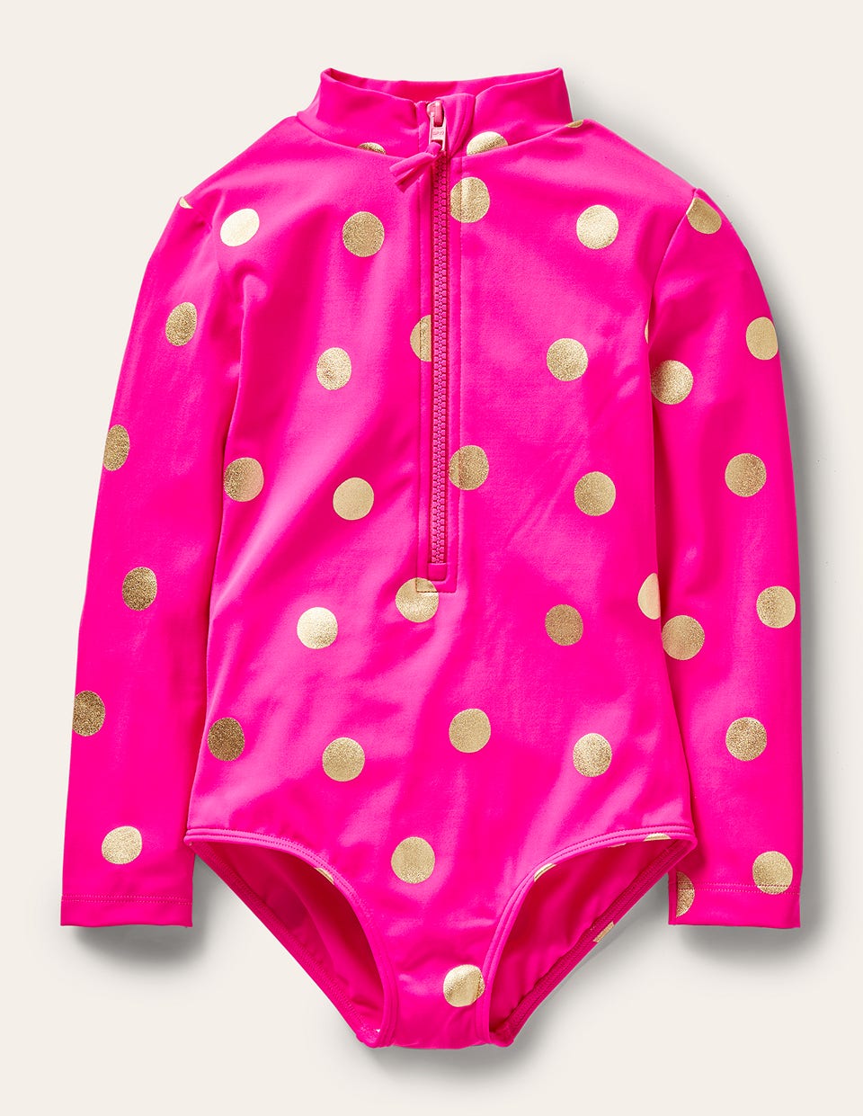 Long-Sleeved Swimsuit-Fuchsia Pink, Gold Foil Spot