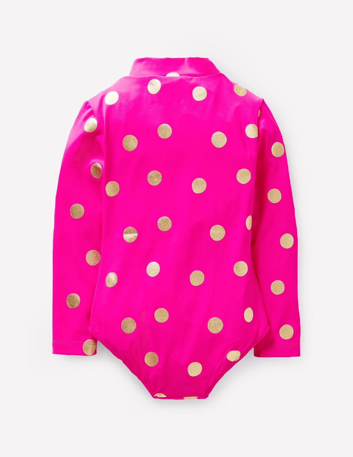Long-sleeved Swimsuit-Fuchsia Pink, Gold Foil Spot - Image 2