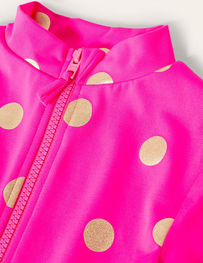 Long-Sleeved Swimsuit-Fuchsia Pink, Gold Foil Spot-3
