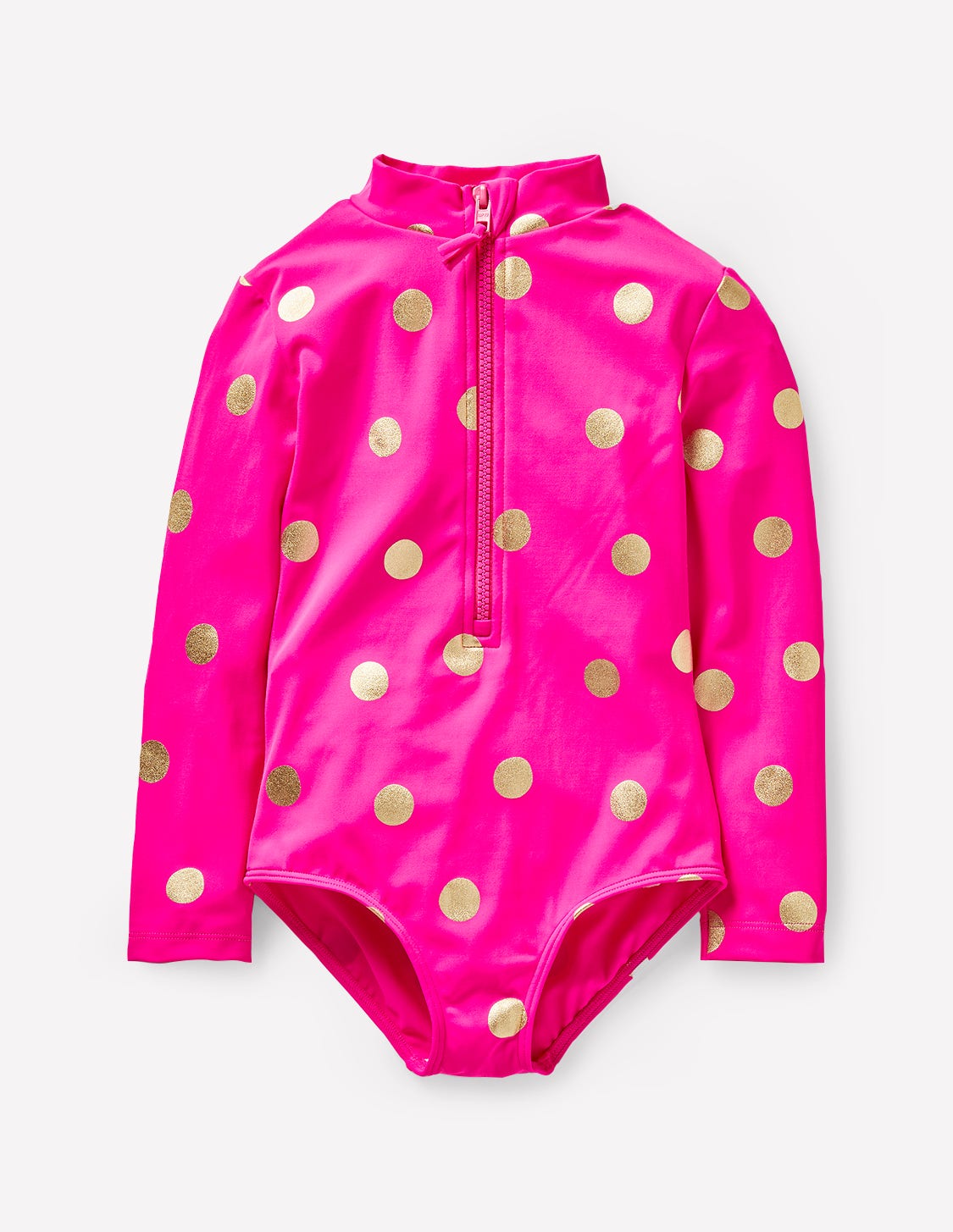 Long-Sleeved Swimsuit-Fuchsia Pink, Gold Foil Spot-1