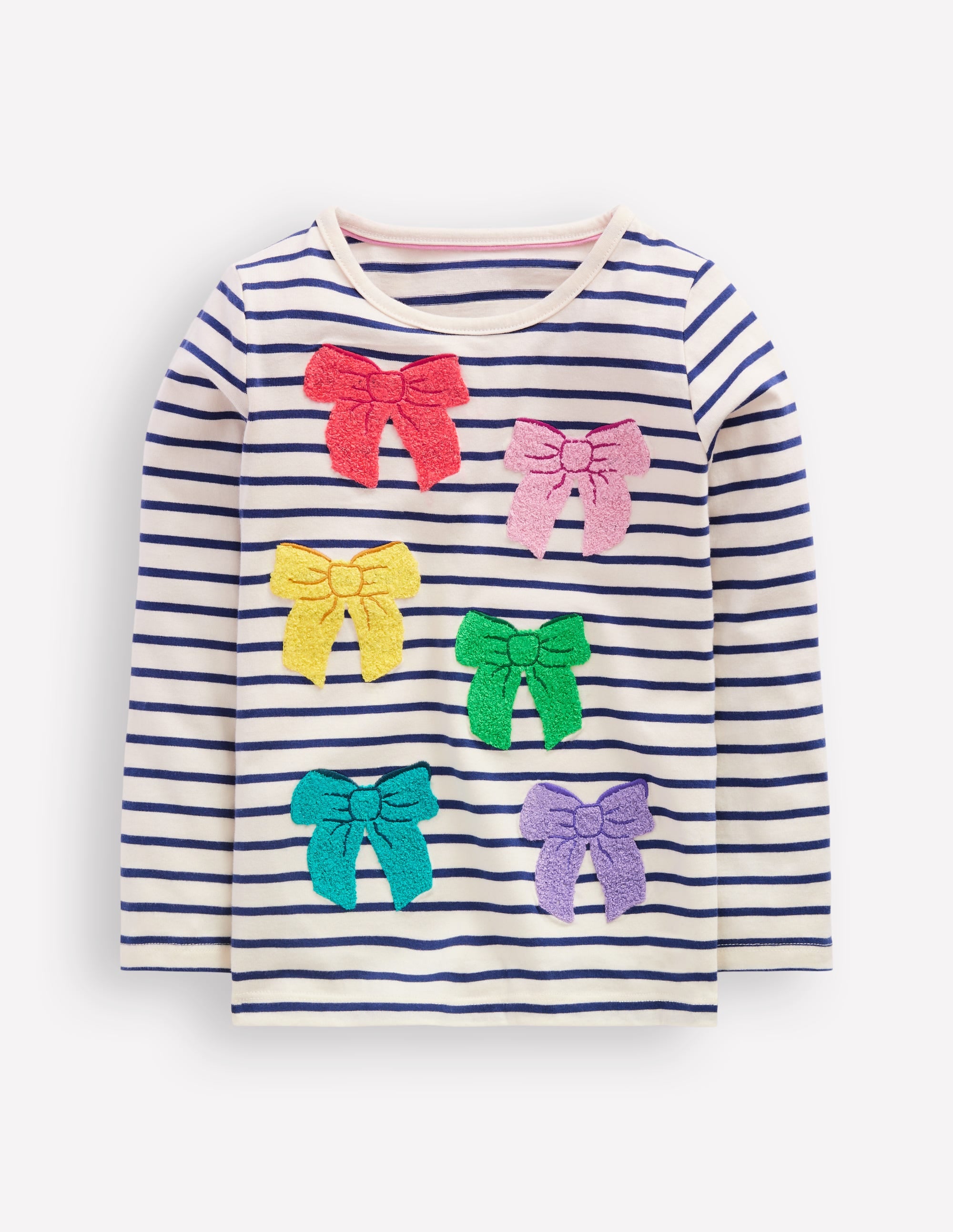 Ari Long Sleeve Boucle T-shirt-Starboard Blue / Ivory Bows - Image 1