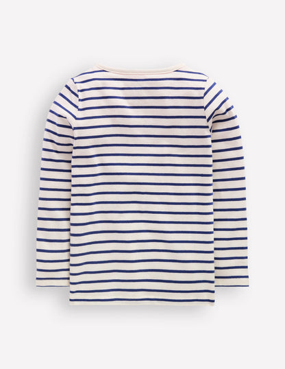 Ari Long Sleeve Boucle T-shirt-Starboard Blue / Ivory Bows