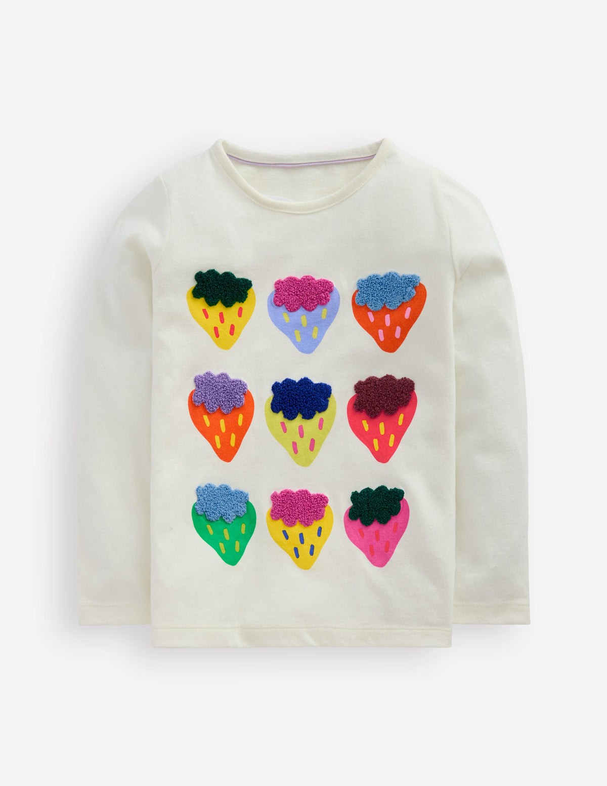 Ari Long Sleeve Boucle T-shirt-Ivory Strawberries - Image 1