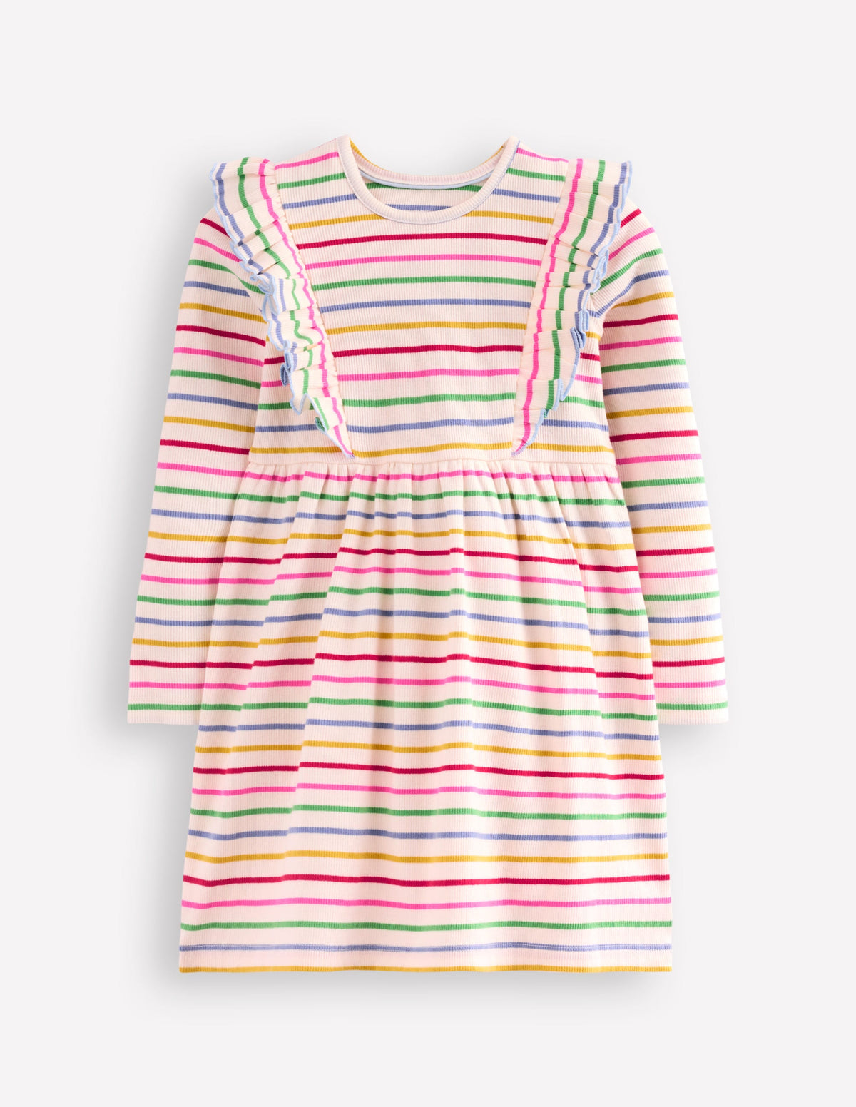 Doris Ruffle Rib Jersey Dress-Multi Rainbow Stripe - Image 1