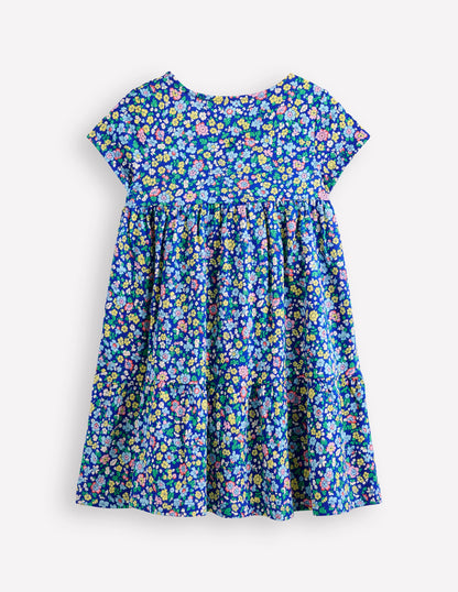 Ariel Twirly Jersey Dress-Sapphire Blue Nautical Floral