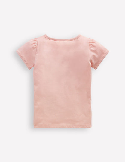 Puff Sleeve Appliqué T-shirt-Chalk Pink Birthday Friends