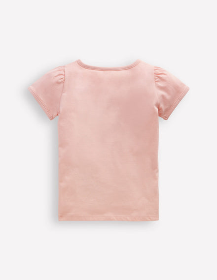 Puff Sleeve Applique T-shirt-Chalk Pink Birthday Friends