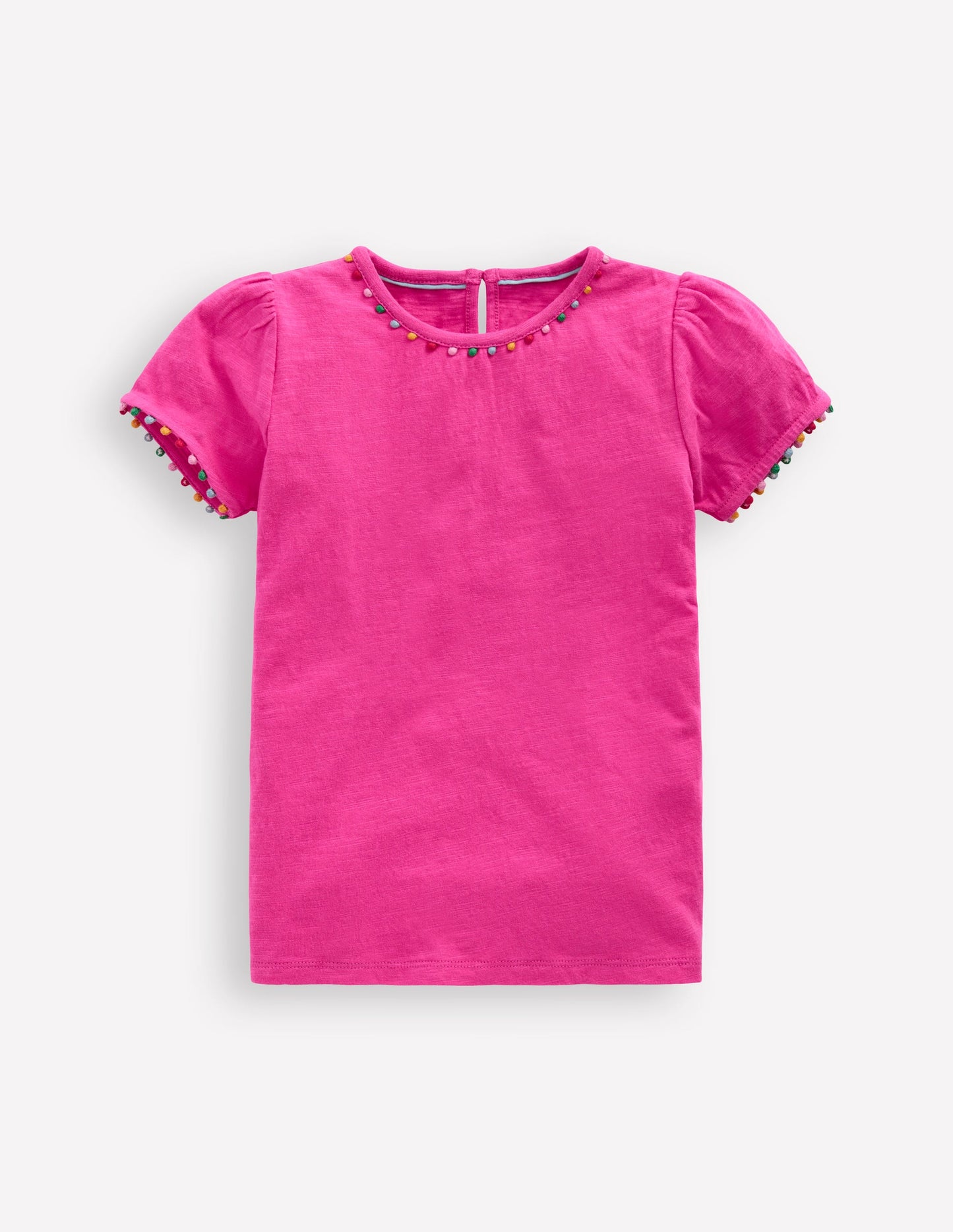 Ali Puff Sleeve Pom T-shirt-Flamingo Pink