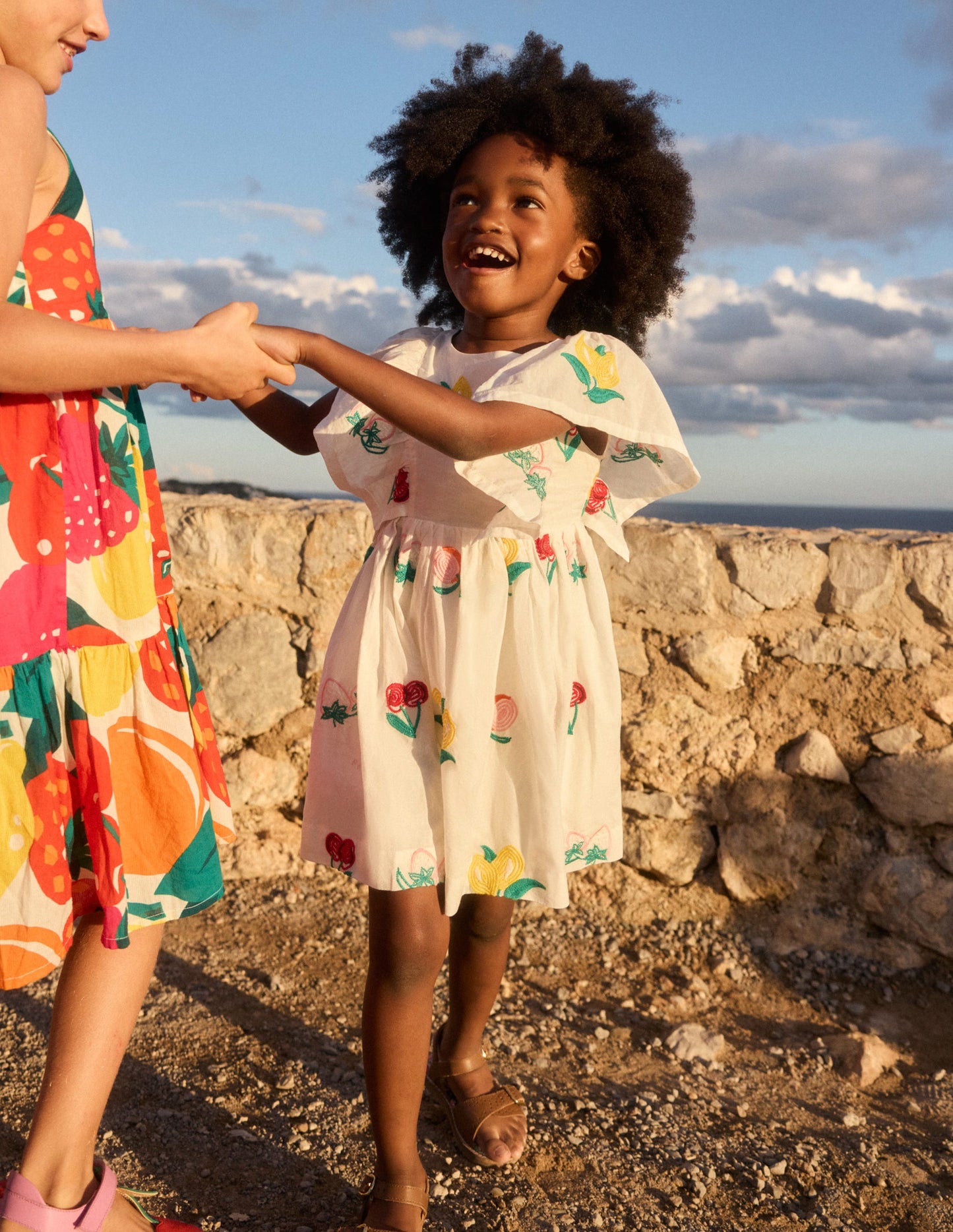 Embroidered Woven Dress-Ivory Embroidered Fruit