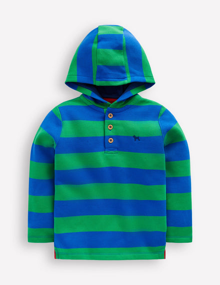 Button Down Hoody-Sapling Green/ Kingfisher Blue