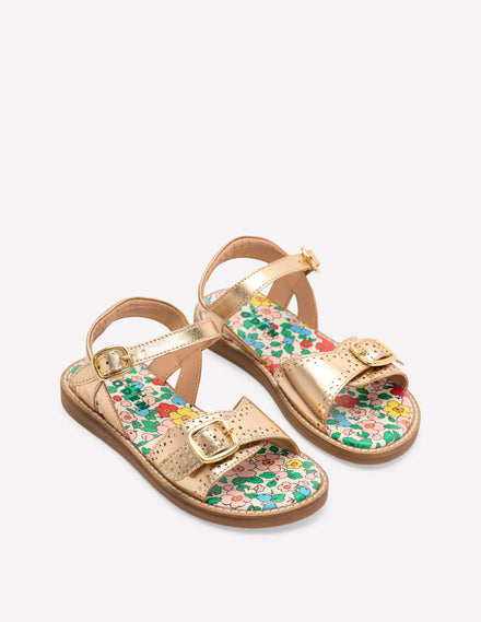 Leather Buckle Sandals-Gold