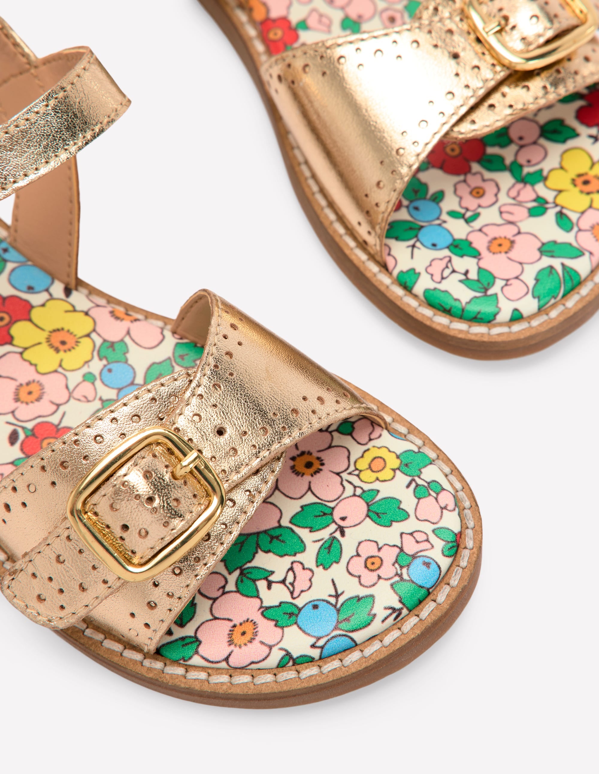 Leather Buckle Sandals-Gold - Image 3