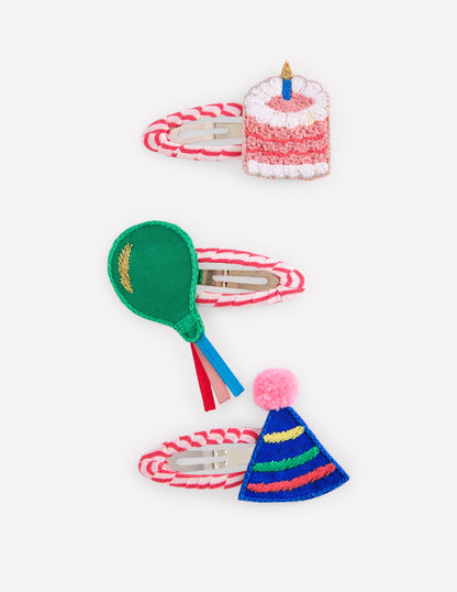 3 Pack Hair Clips-Birthday