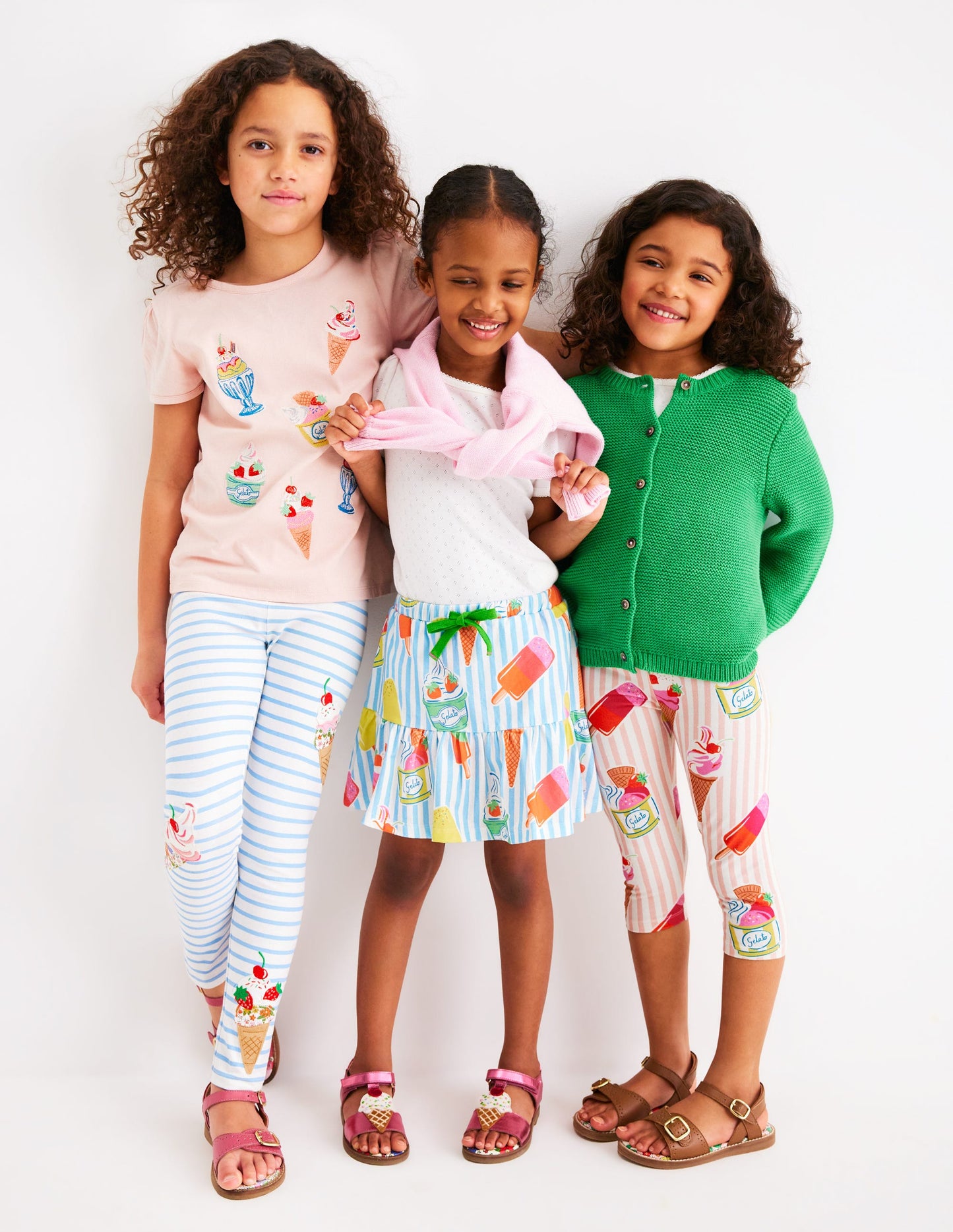 Appliqué Leggings-Vintage Blue Stripe Ice Cream