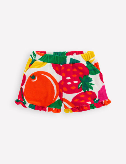 Frill Hem Towelling Shorts-Multi Giant Fruit