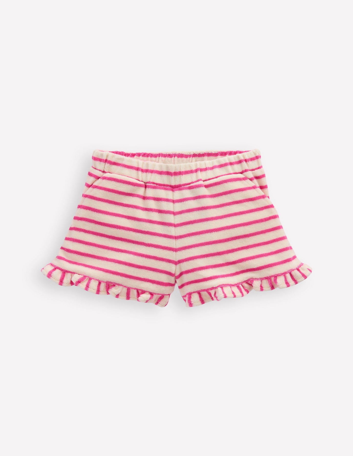 Frill Hem Towelling Shorts-Sorbet Pink/ Ivory Stripe