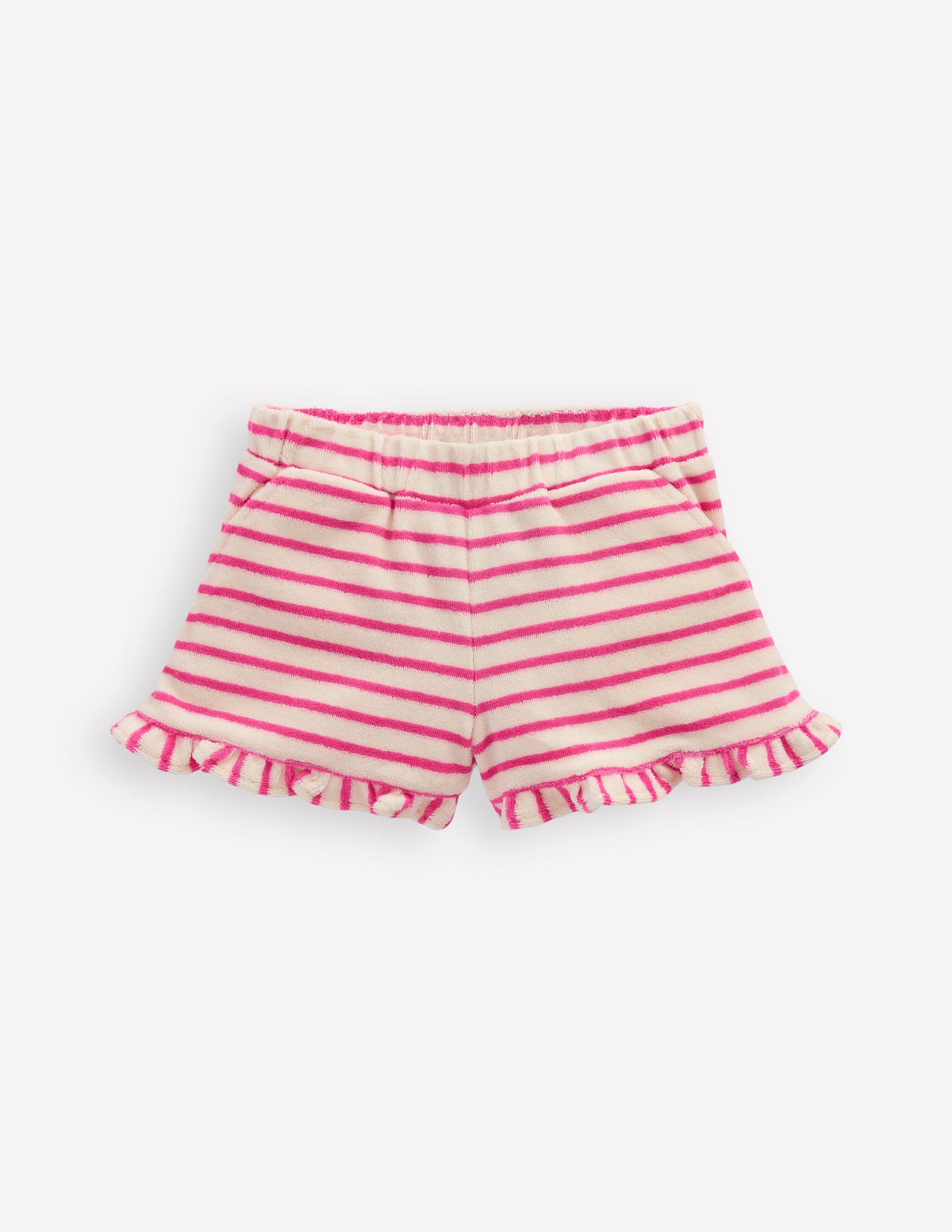 Frill Hem Towelling Shorts-Sorbet Pink/ Ivory Stripe - Image 1