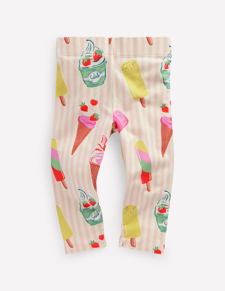 Fun Cropped Leggings-Pink Ice Cream Stripe
