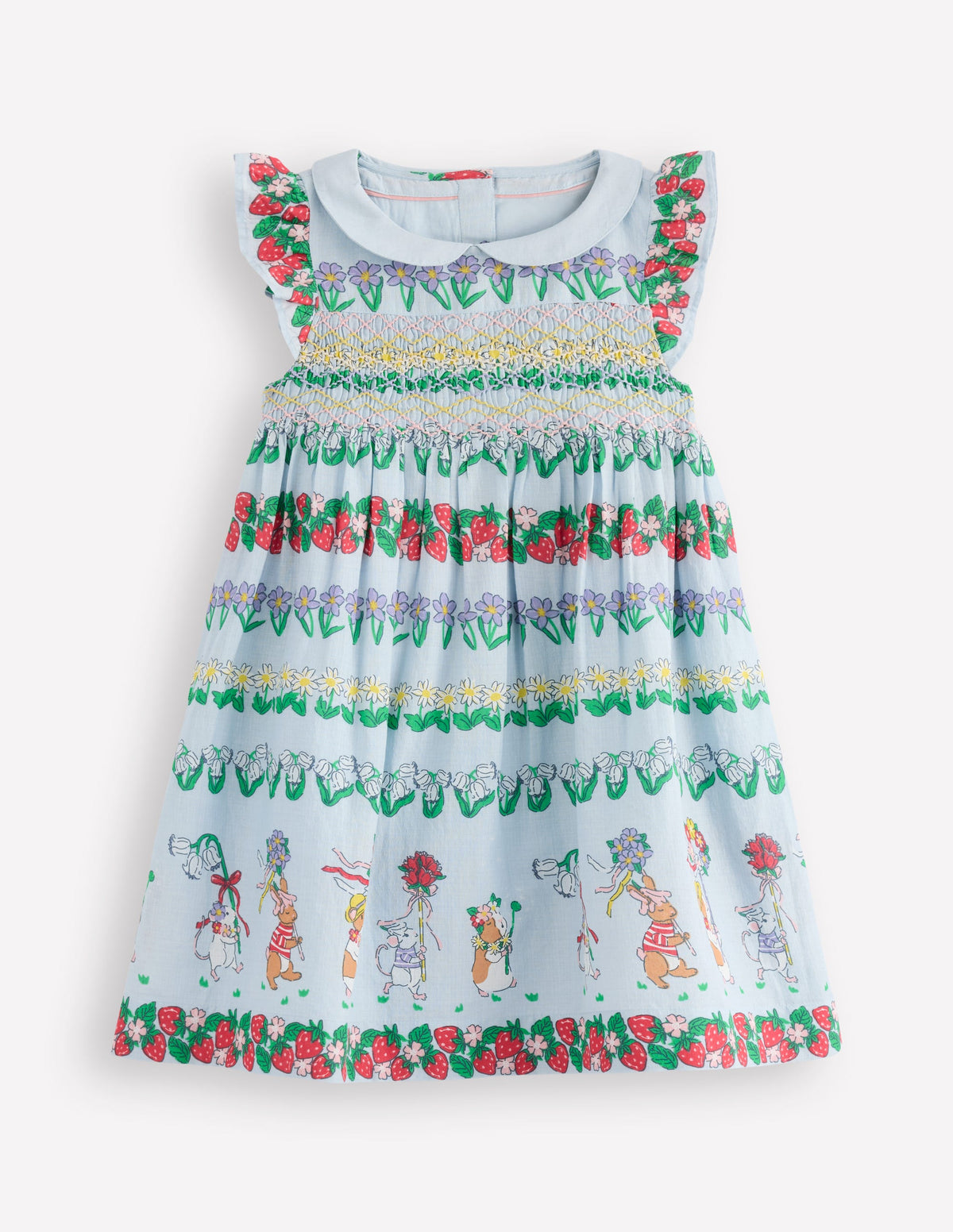 Adeline Smocked Dress-Glacier Blue Spaced Tiny Bows - Image 1