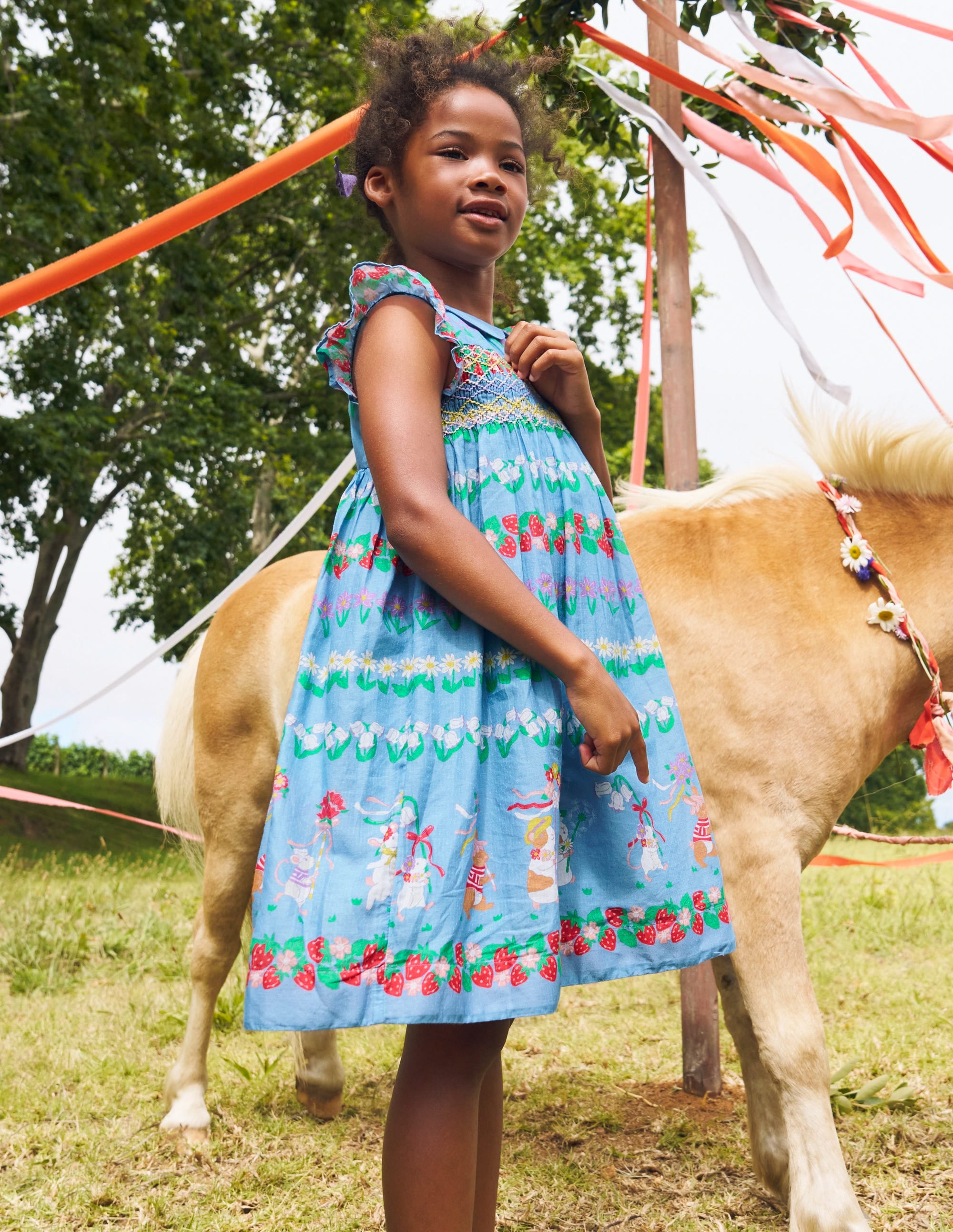 Adeline Smocked Dress-Glacier Blue Spaced Tiny Bows - Image 5