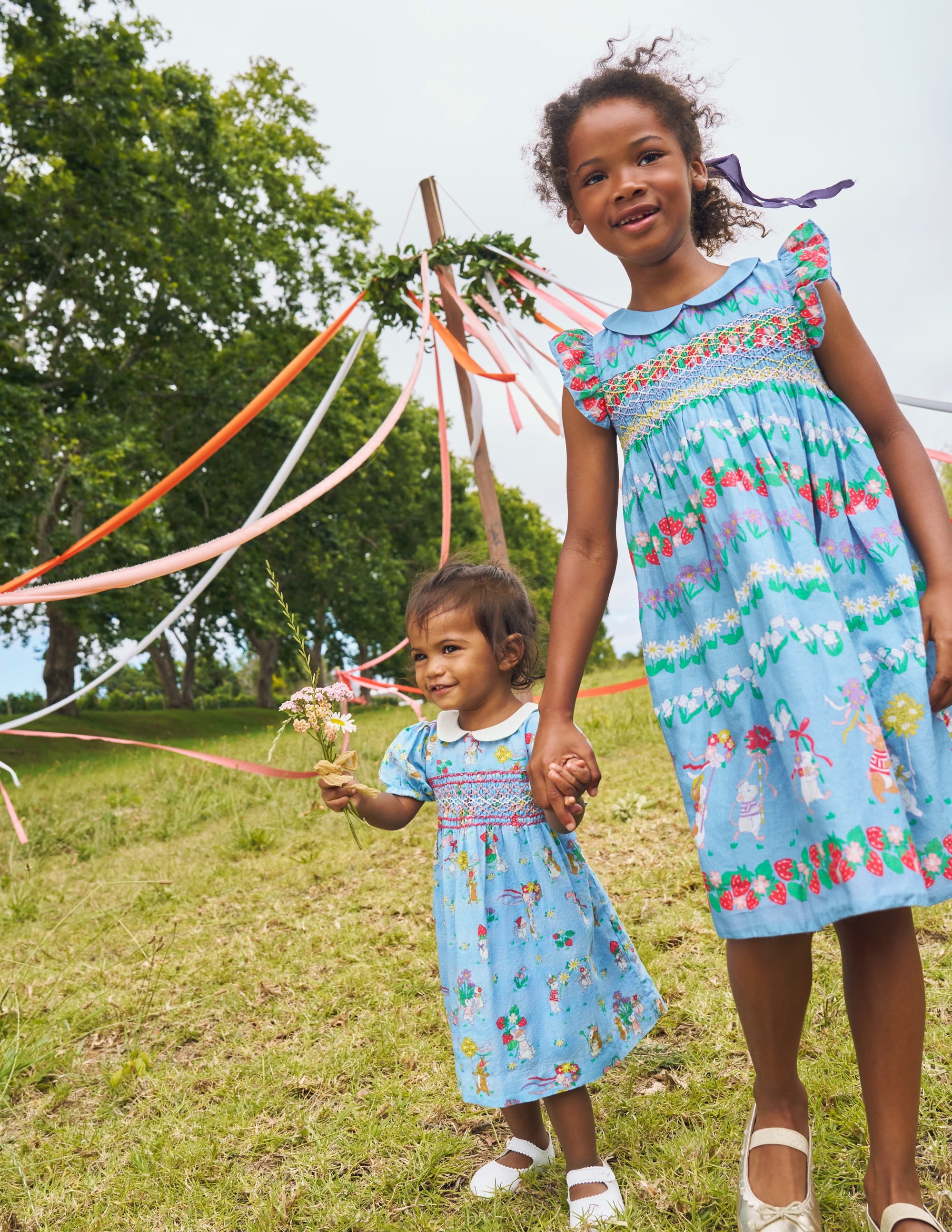 Adeline Smocked Dress-Glacier Blue Spaced Tiny Bows - Image 6