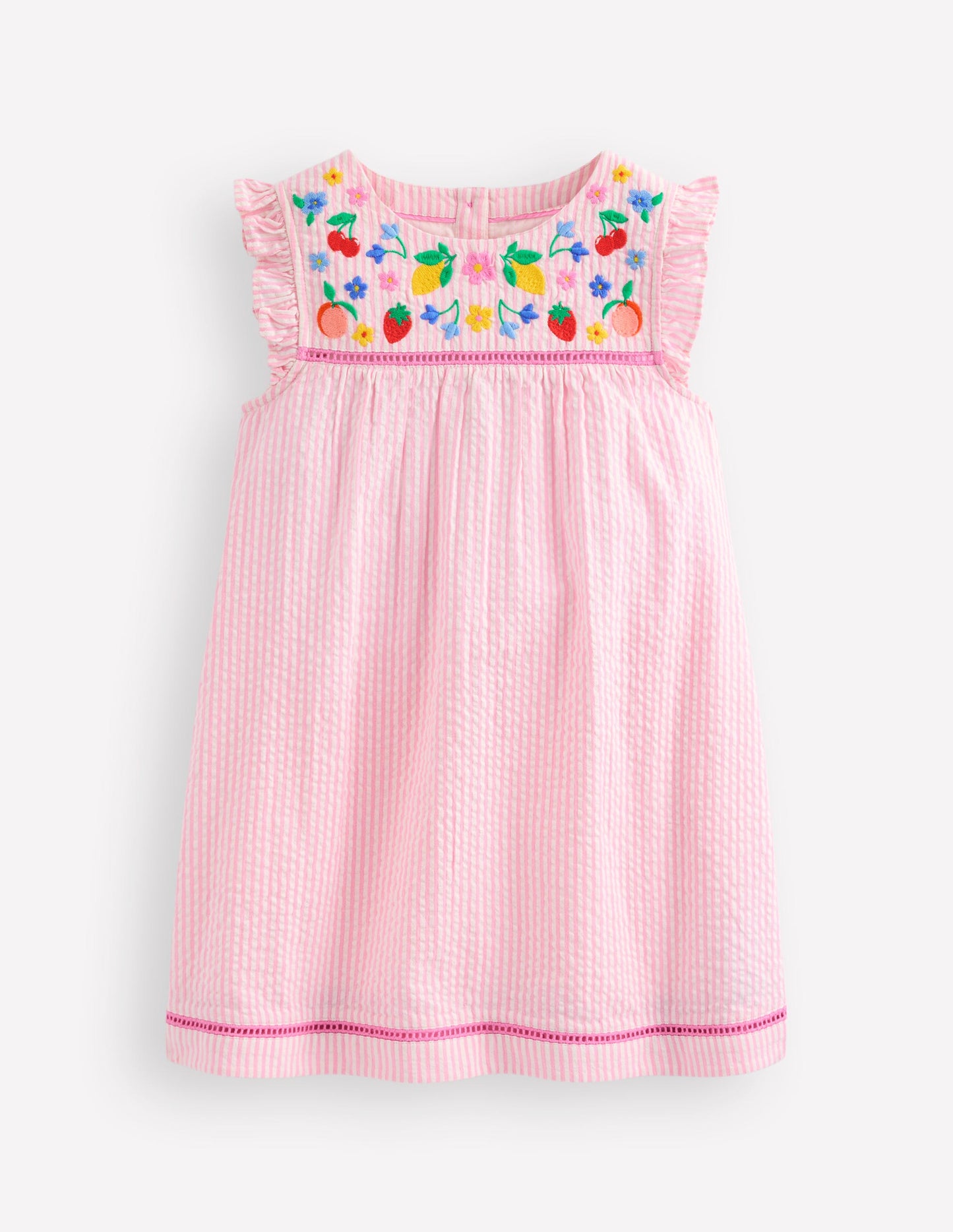 Woven Holiday Dress-Pink Stripe Fruit