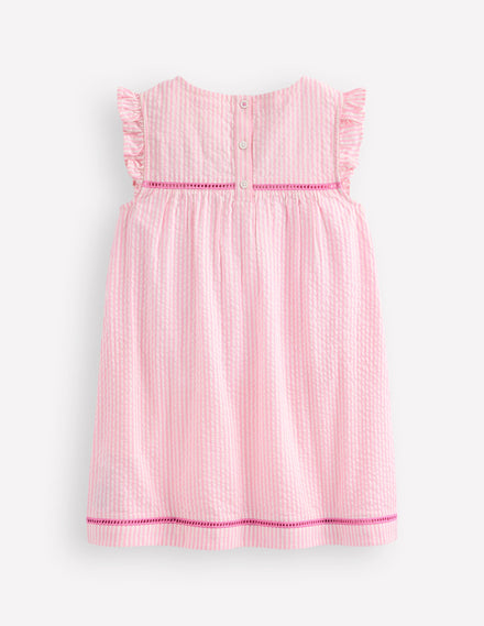 Woven Holiday Dress-Pink Stripe Fruit