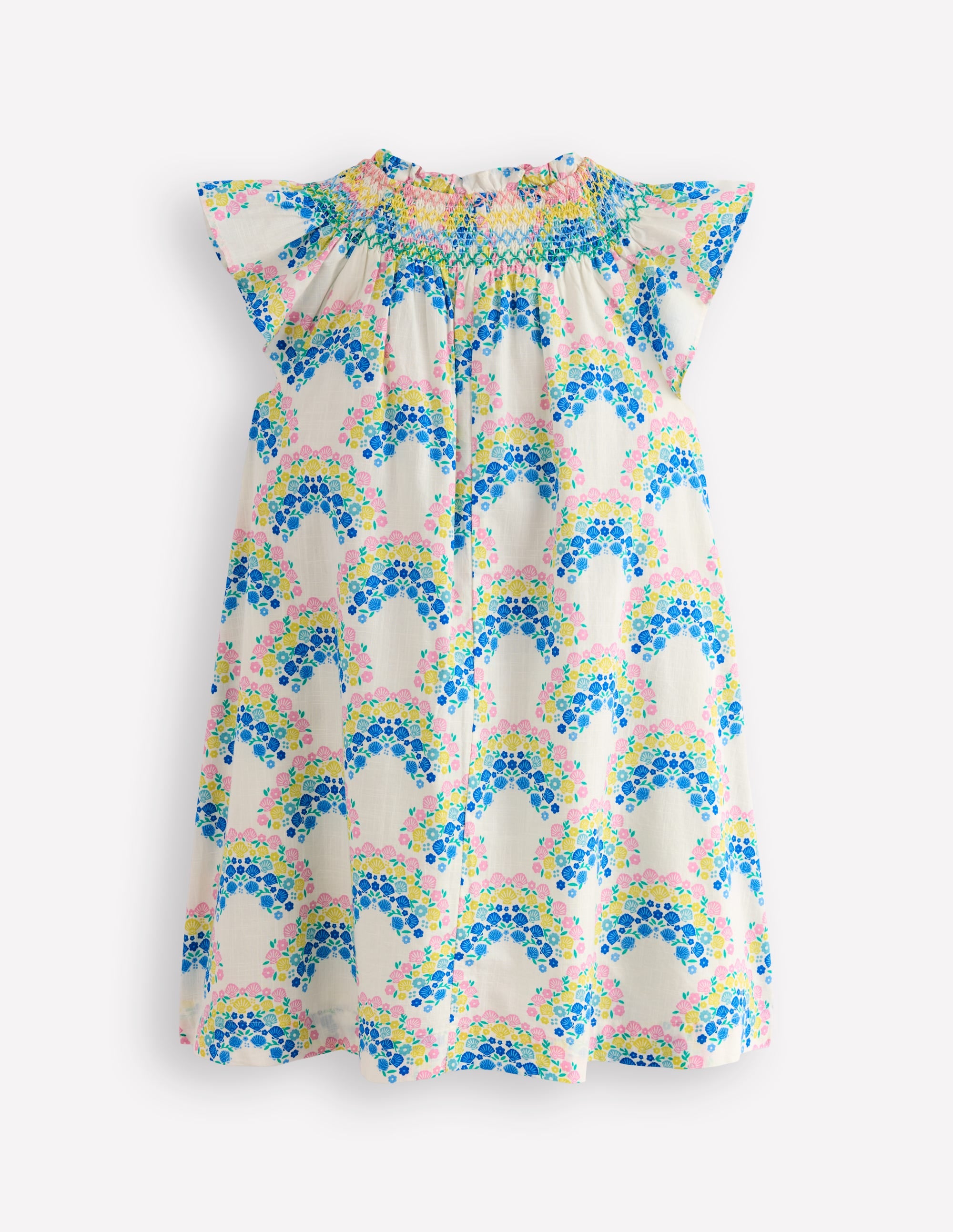 Holiday Smocked Dress-Soft Ivory Rainbow Shells - Image 2