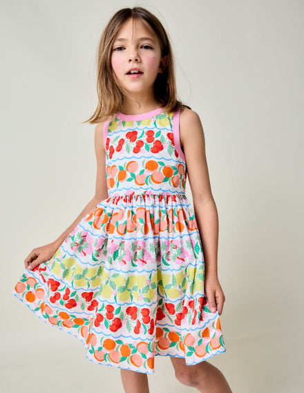 Back Detail Dress-Rainbow Fruit Stripe