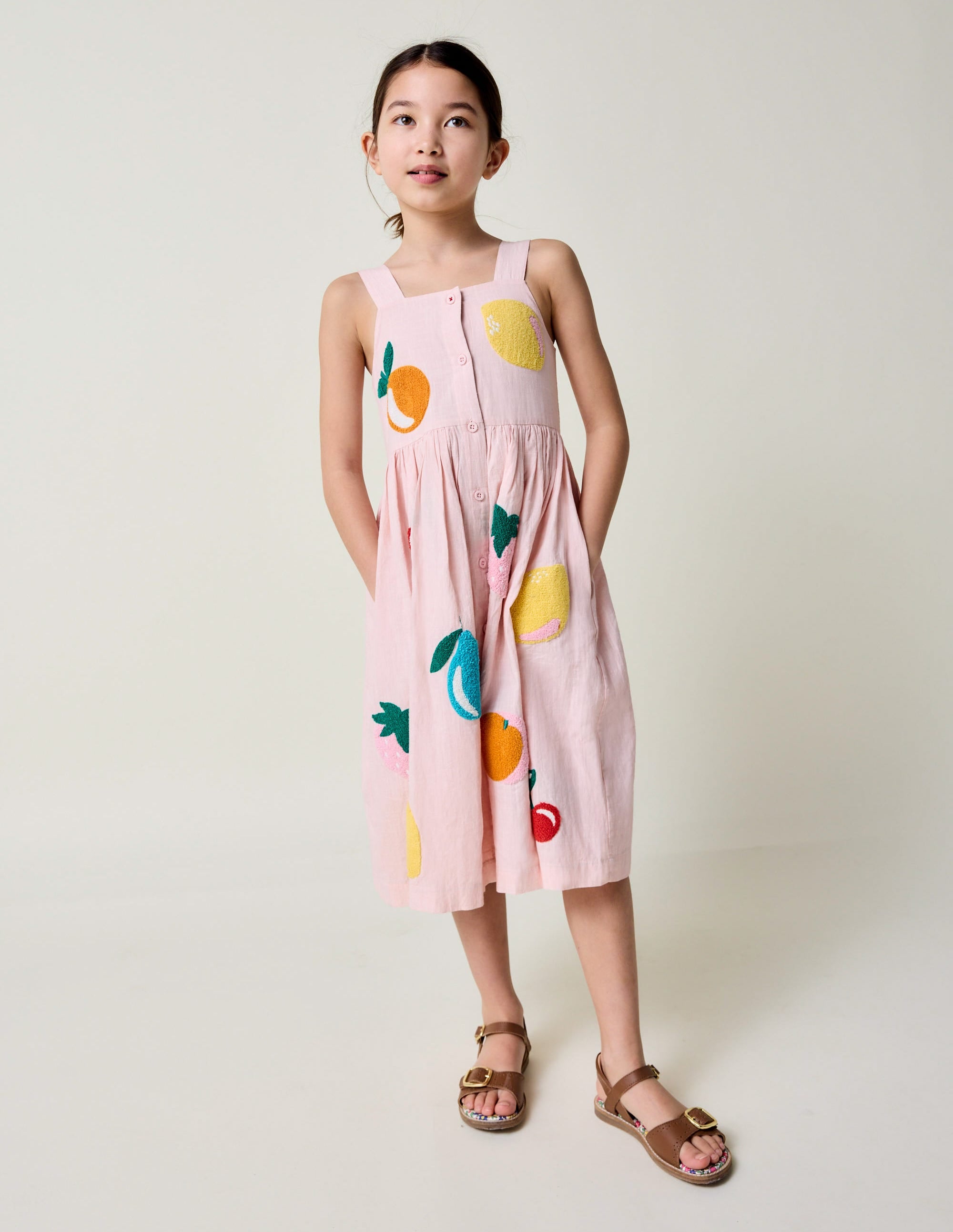 Remy Button Through Dress-Chalk Pink Boucle Fruit - Image 1