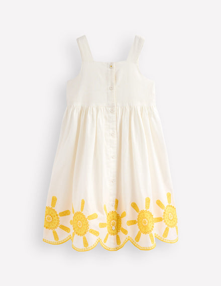 Button Through Woven Dress-Ivory Sunshine