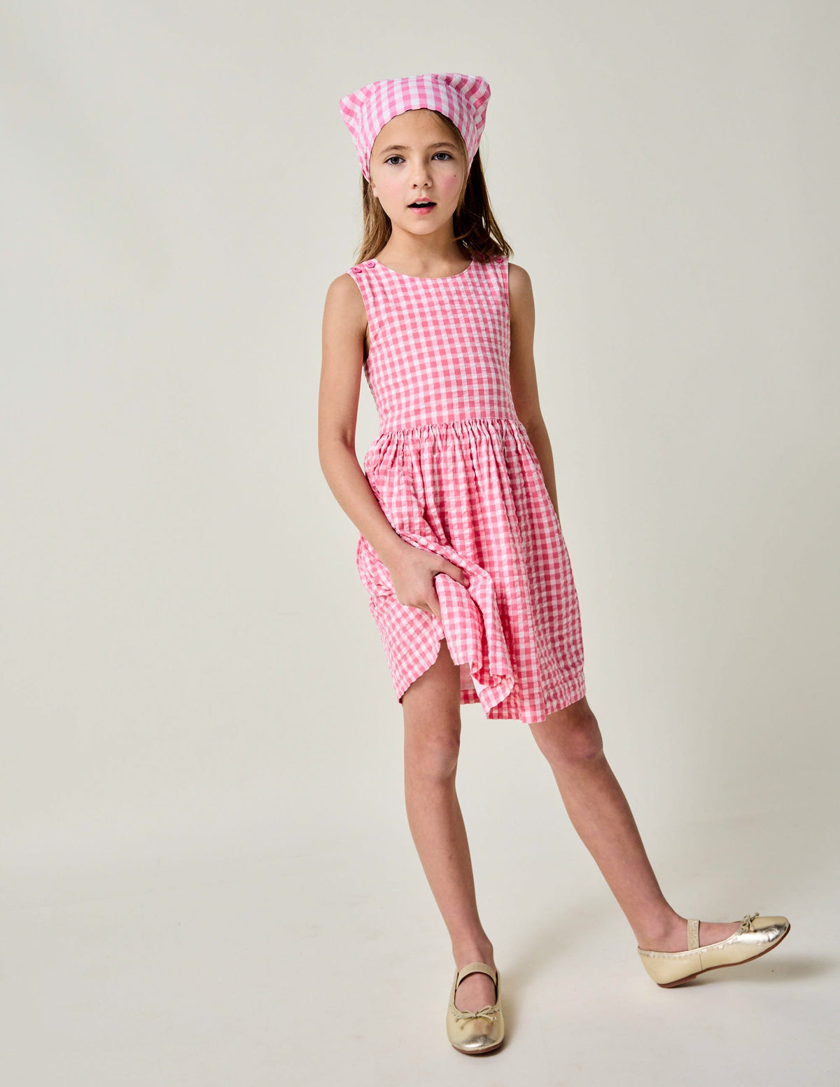 Zadie Applique Back Dress-Pink Gingham Strawberry - Image 1