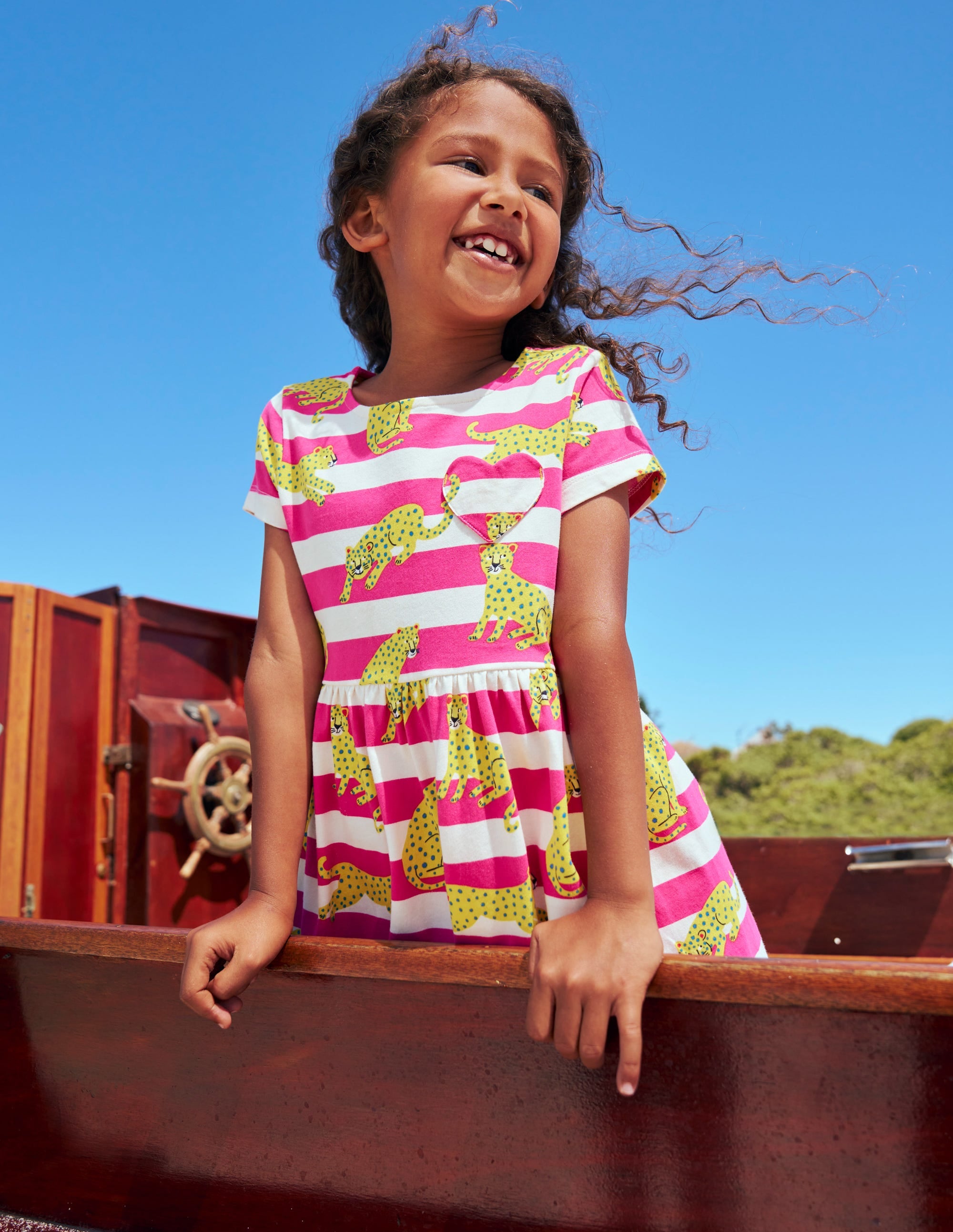 Heart Pocket Fun Jersey Dress-Raspberry Pink Leopard Stripe - Image 4