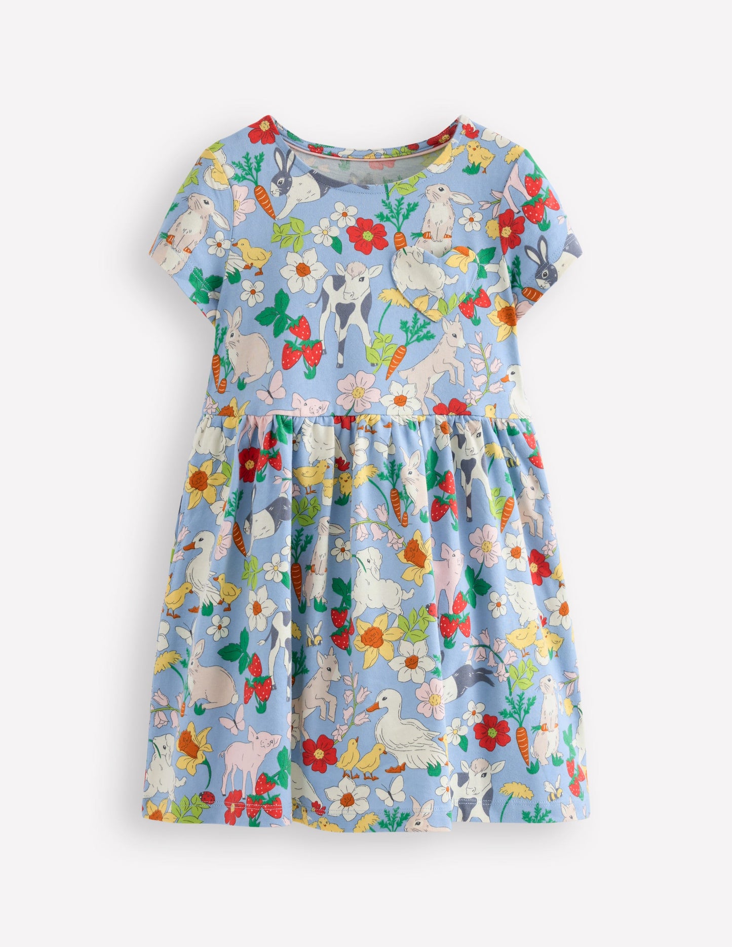 Heart Pocket Fun Jersey Dress-Misty Blue Spring Meadow