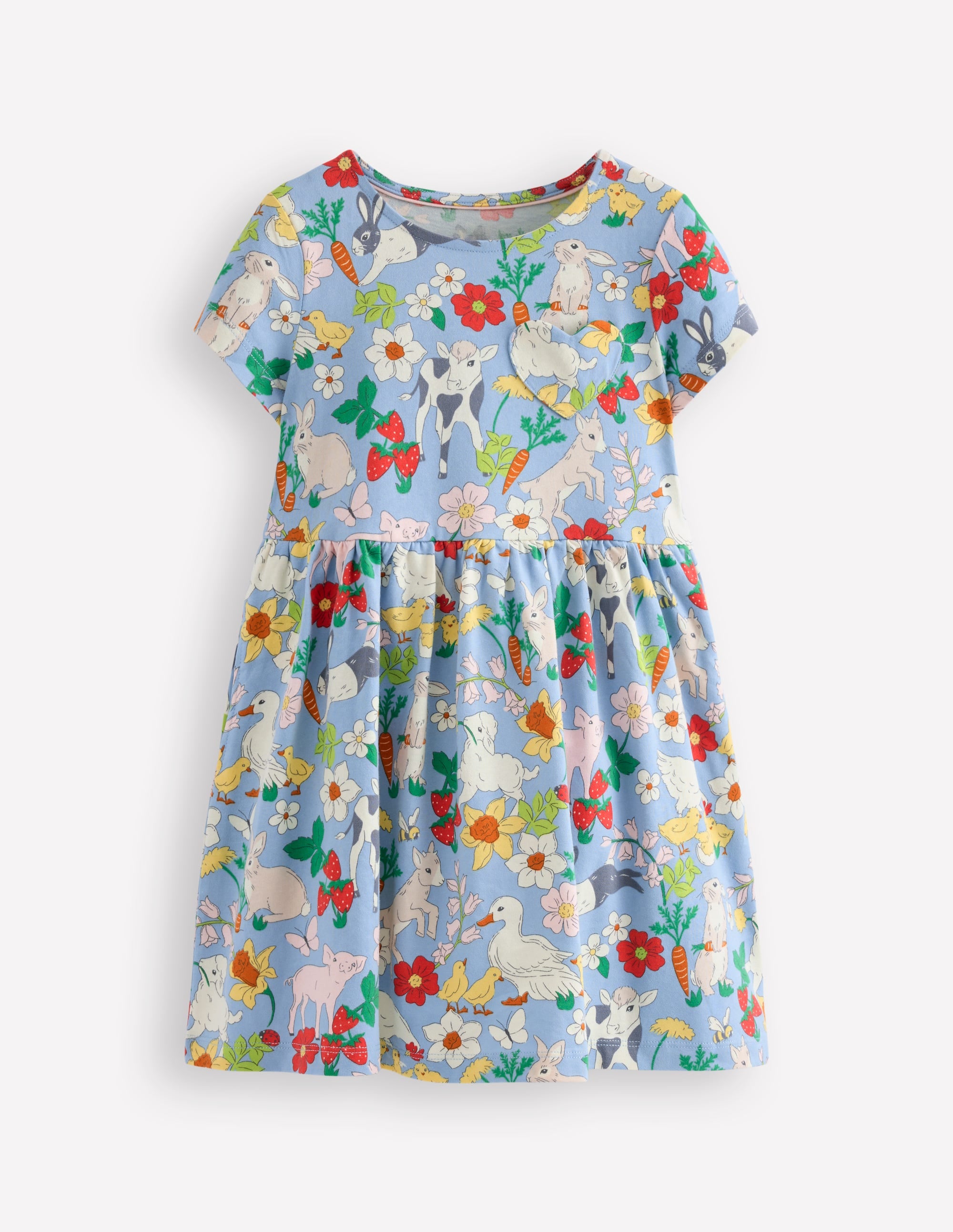 Heart Pocket Fun Jersey Dress-Misty Blue Spring Meadow - Image 1