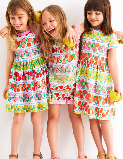 Heart Pocket Fun Jersey Dress-Rainbow Fruit Stripe