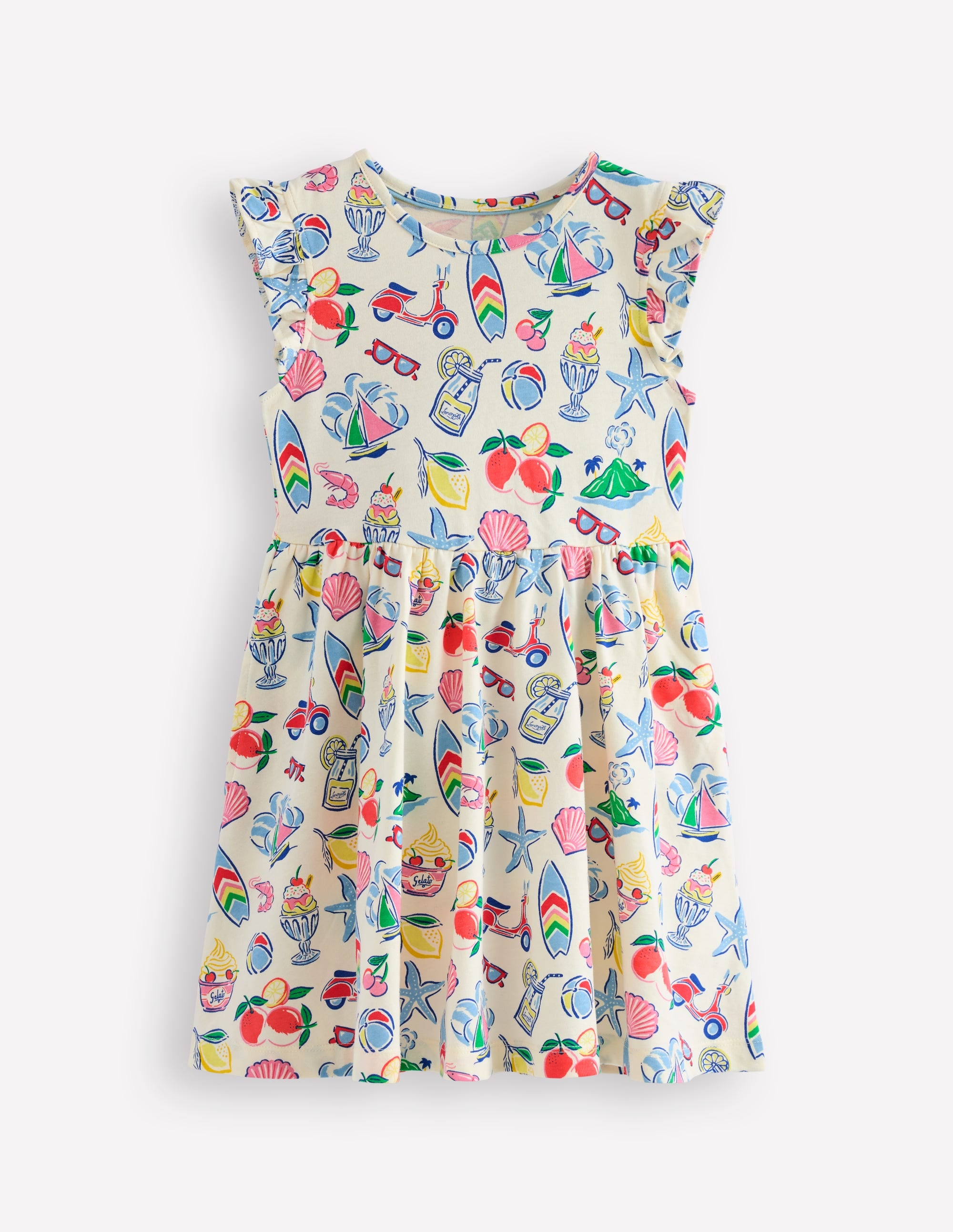 Posie Frill Sleeve Dress-Ivory Holiday Print - Image 1