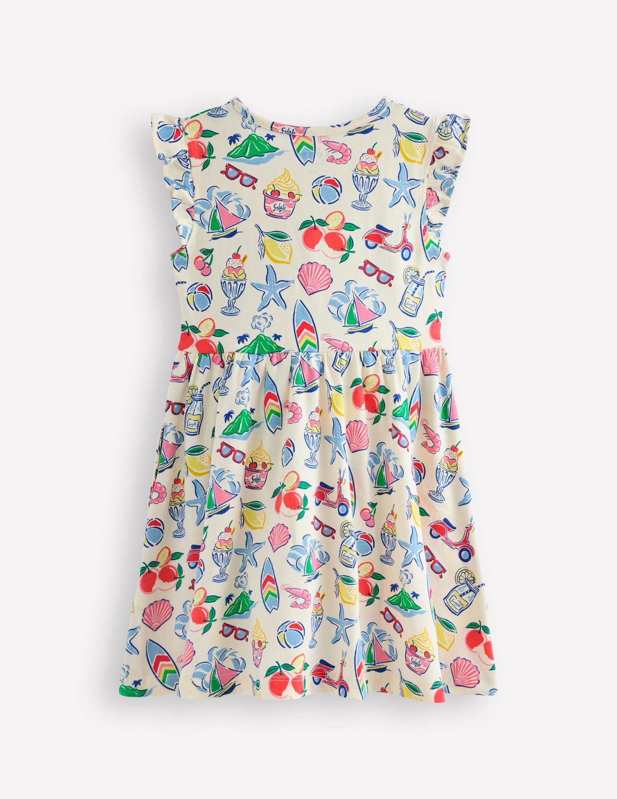 Posie Frill Sleeve Dress-Ivory Holiday Print - Image 2